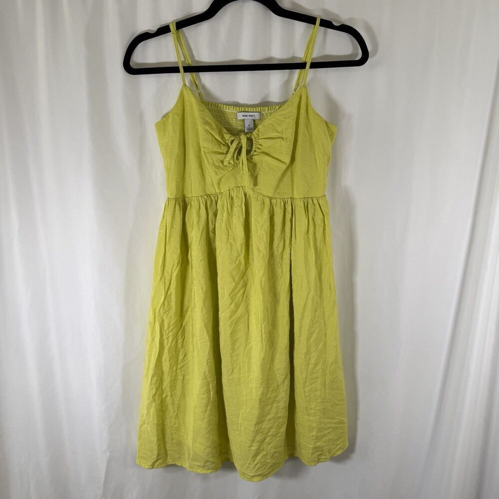 Nine West Knee Length Dress Women's Small Green Sleeveless Smocked Lightweight